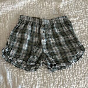Free People Green Plaid High Waist Shorts